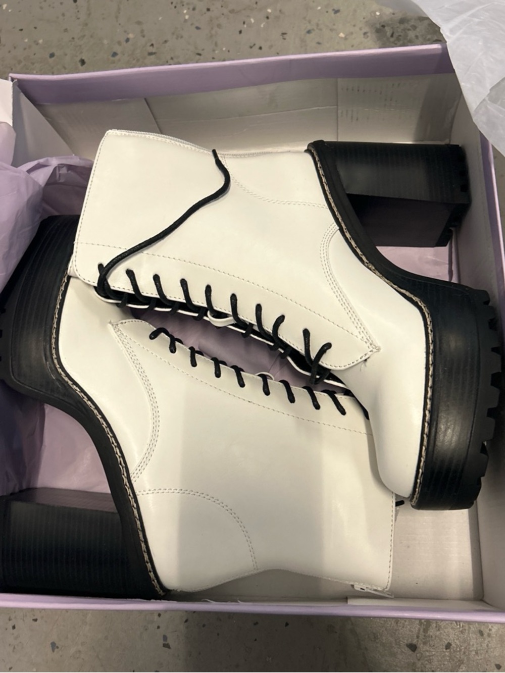 White Lace-Up Chunky Heel Boots